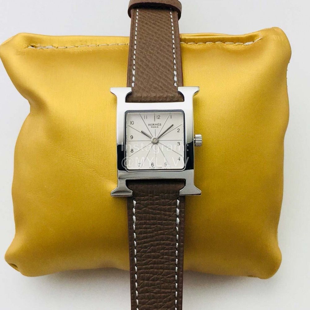 Hermes Hr Factory Fine Steel Case Square Dial Watch Coffee
