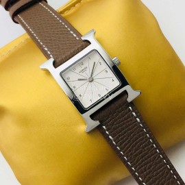 Hermes Hr Factory Fine Steel Case Square Dial Watch Coffee