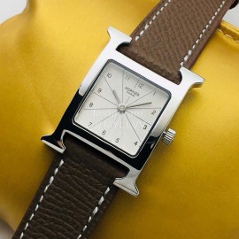 Hermes Hr Factory Fine Steel Case Square Dial Watch Coffee