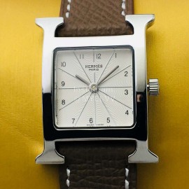 Hermes Hr Factory Fine Steel Case Square Dial Watch Coffee