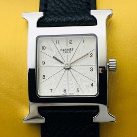 Hermes Hr Factory Fine Steel Case Square Dial Watch Black