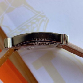 Hermes 316l Refined Steel Barenia Leather Strap Watch Coffee