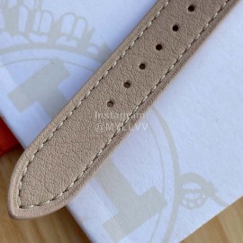 Hermes 316l Refined Steel Barenia Leather Strap Watch Coffee