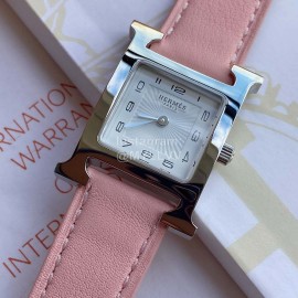 Hermes 316l Refined Steel Barenia Leather Strap Watch Pink