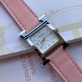 Hermes 316l Refined Steel Barenia Leather Strap Watch Pink