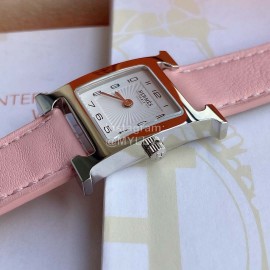 Hermes 316l Refined Steel Barenia Leather Strap Watch Pink
