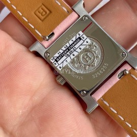 Hermes 316l Refined Steel Barenia Leather Strap Watch Pink