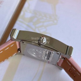 Hermes 316l Refined Steel Barenia Leather Strap Watch Pink