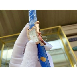 Hermes Classic Square Dial Leather Strap Diamond Watch Blue