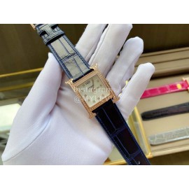 Hermes Classic Square Dial Leather Strap Diamond Watch Navy