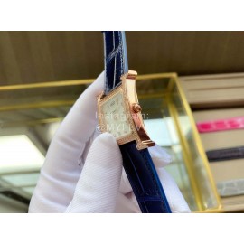 Hermes Classic Square Dial Leather Strap Diamond Watch Navy