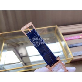 Hermes Classic Square Dial Leather Strap Diamond Watch Navy