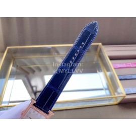 Hermes Classic Square Dial Leather Strap Diamond Watch Navy