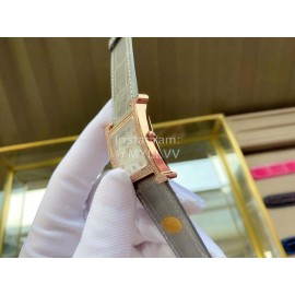 Hermes Classic Square Dial Leather Strap Diamond Watch Gray