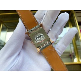 Hermes Classic Square Dial Leather Strap Diamond Watch Gray