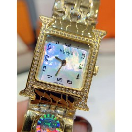 Hermes 316l Fine Steel Case Strap Diamond Watch Gold