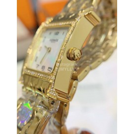 Hermes 316l Fine Steel Case Strap Diamond Watch Gold