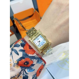 Hermes 316l Fine Steel Case Strap Diamond Watch Gold