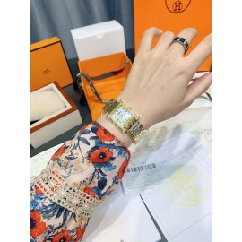 Hermes 316l Fine Steel Case Strap Diamond Watch Gold