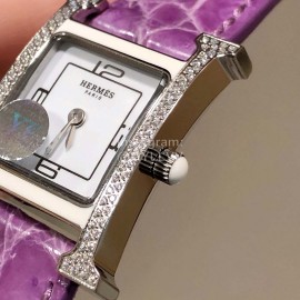 Hermes 316l Fine Steel Case Strap Square Dial Watch Purple