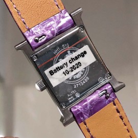 Hermes 316l Fine Steel Case Strap Square Dial Watch Purple