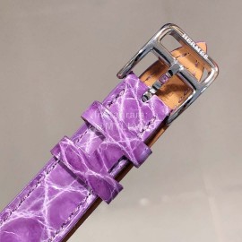 Hermes 316l Fine Steel Case Strap Square Dial Watch Purple