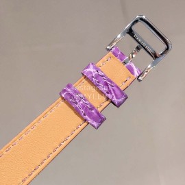 Hermes 316l Fine Steel Case Strap Square Dial Watch Purple