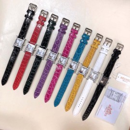 Hermes 316l Fine Steel Case Strap Square Dial Watch Purple