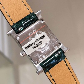 Hermes 316l Fine Steel Case Strap Square Dial Watch Green