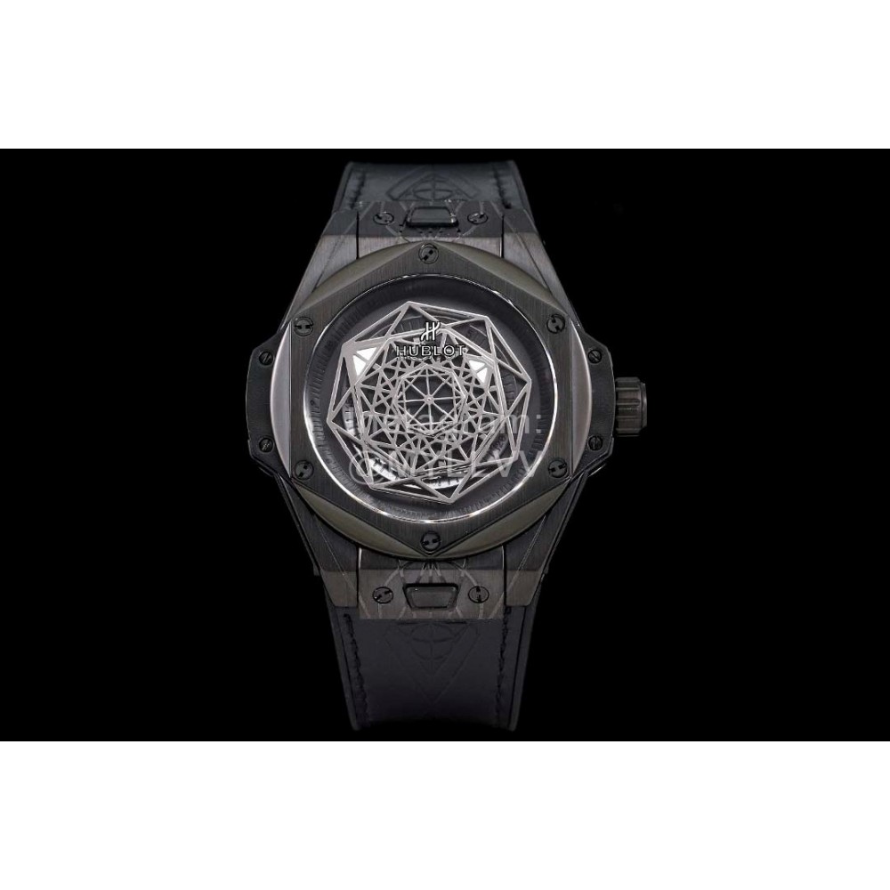 Hublot Geometric Pattern Overlapping Luminous Pointer Watch Black