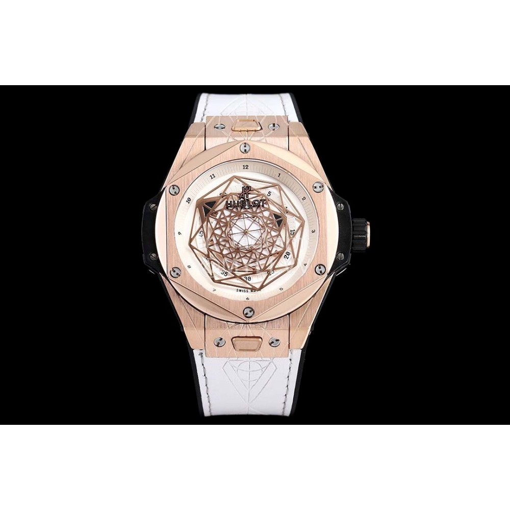 Hublot Geometric Pattern Overlapping Luminous Pointer Watch White