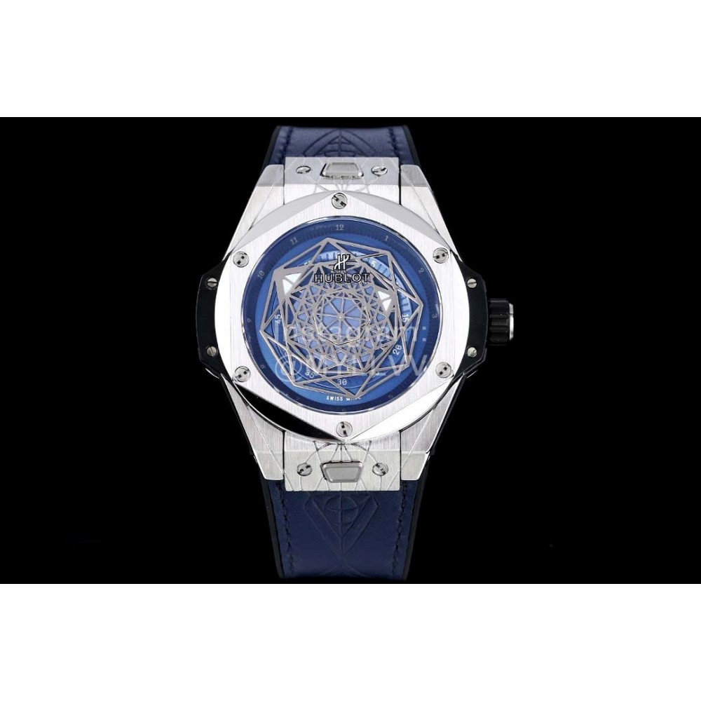 Hublot Geometric Pattern Overlapping Luminous Pointer Blue Strap Watch