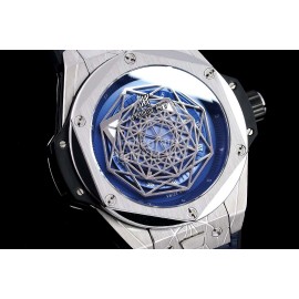Hublot Geometric Pattern Overlapping Luminous Pointer Blue Strap Watch