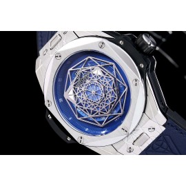 Hublot Geometric Pattern Overlapping Luminous Pointer Blue Strap Watch