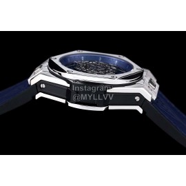Hublot Geometric Pattern Overlapping Luminous Pointer Blue Strap Watch
