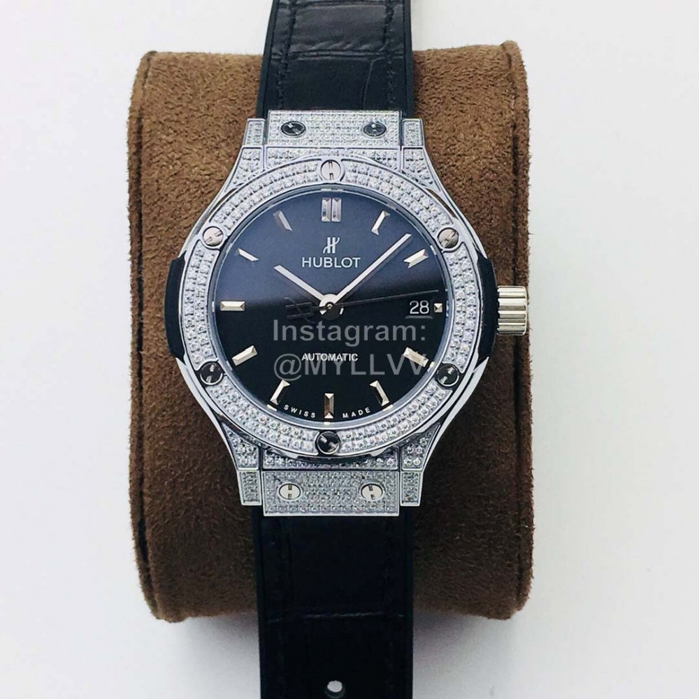 Hublot Hb Factory Diamond Black Strap Watch For Women