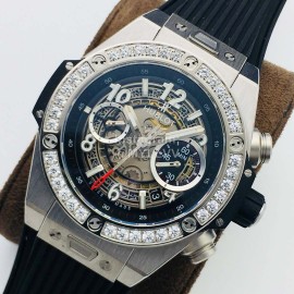 Hublot Hb Factory Diamond Rubber Strap Mechanical Watch For Men