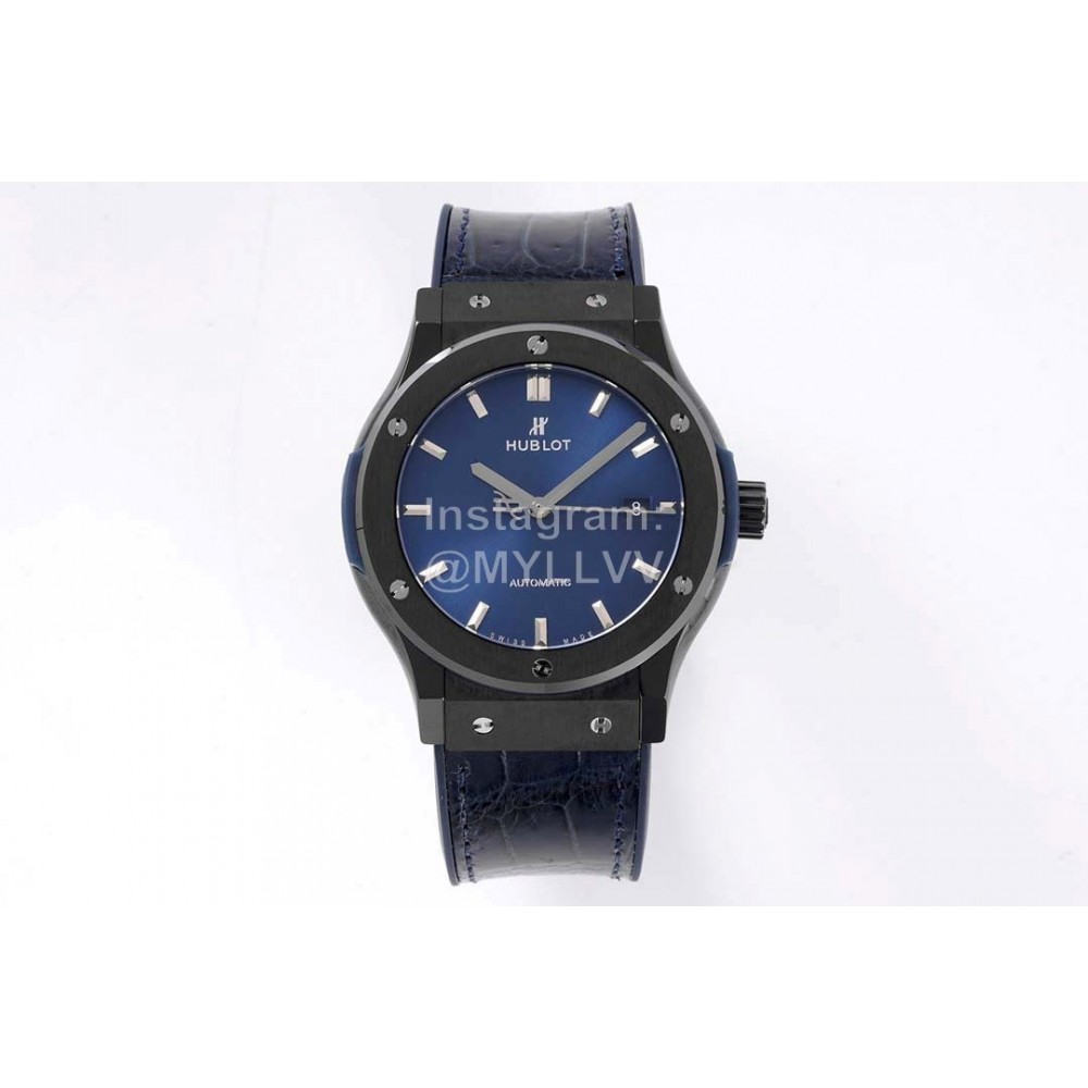 Hublot Ceramic Case Soft Strap Blue Dial Watch
