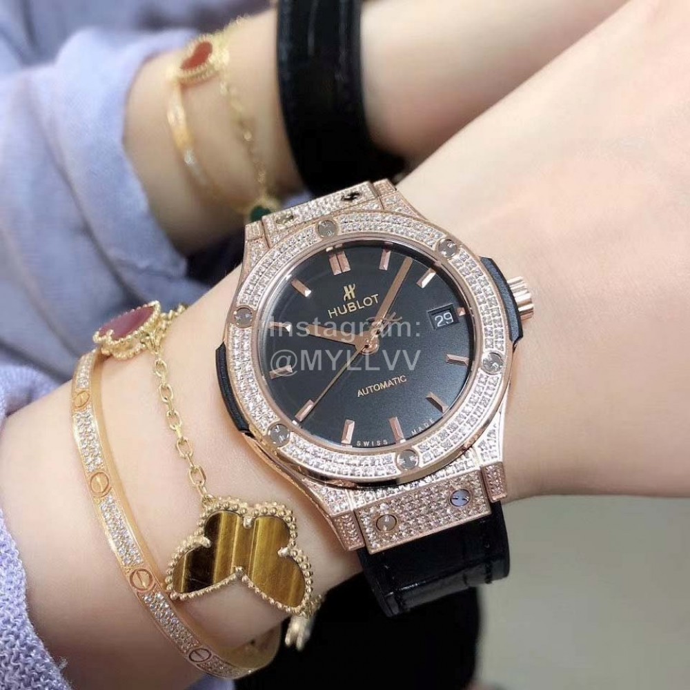 Hublot 38mm Dial Diamond Watch For Women Rose Gold