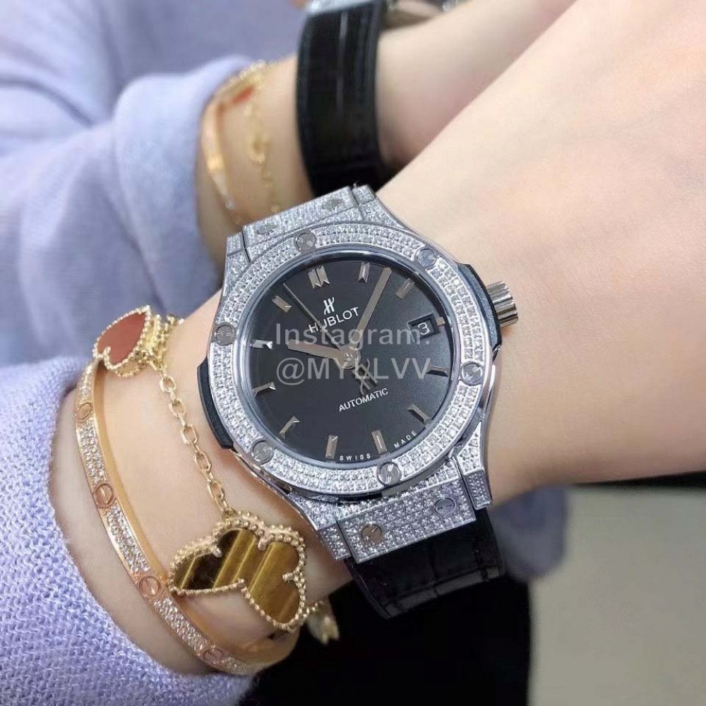 Hublot 38mm Dial Diamond Watch For Women Silver