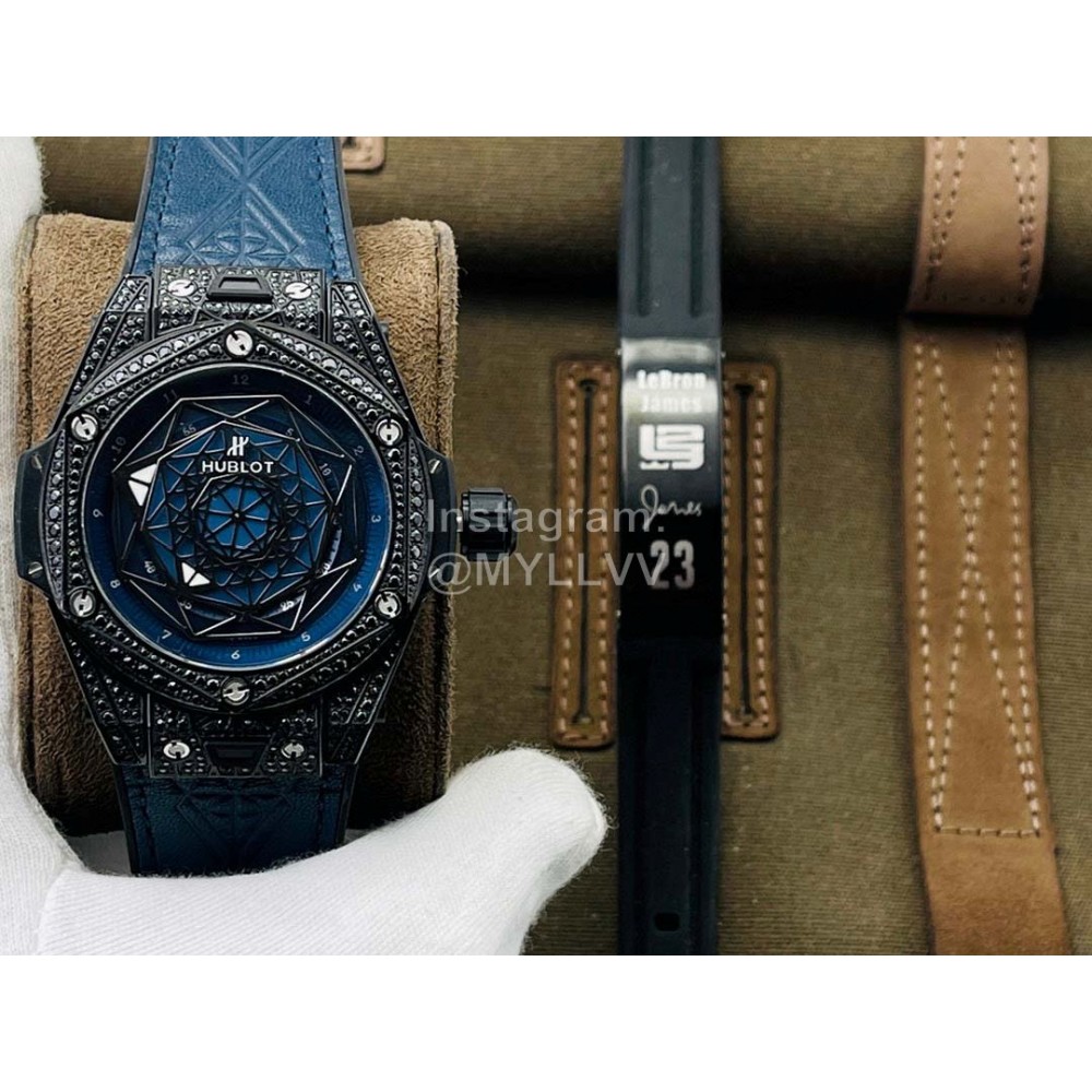 Hublot Hb Factory Big Bang Sang Bleu Series Navy Strap Watch