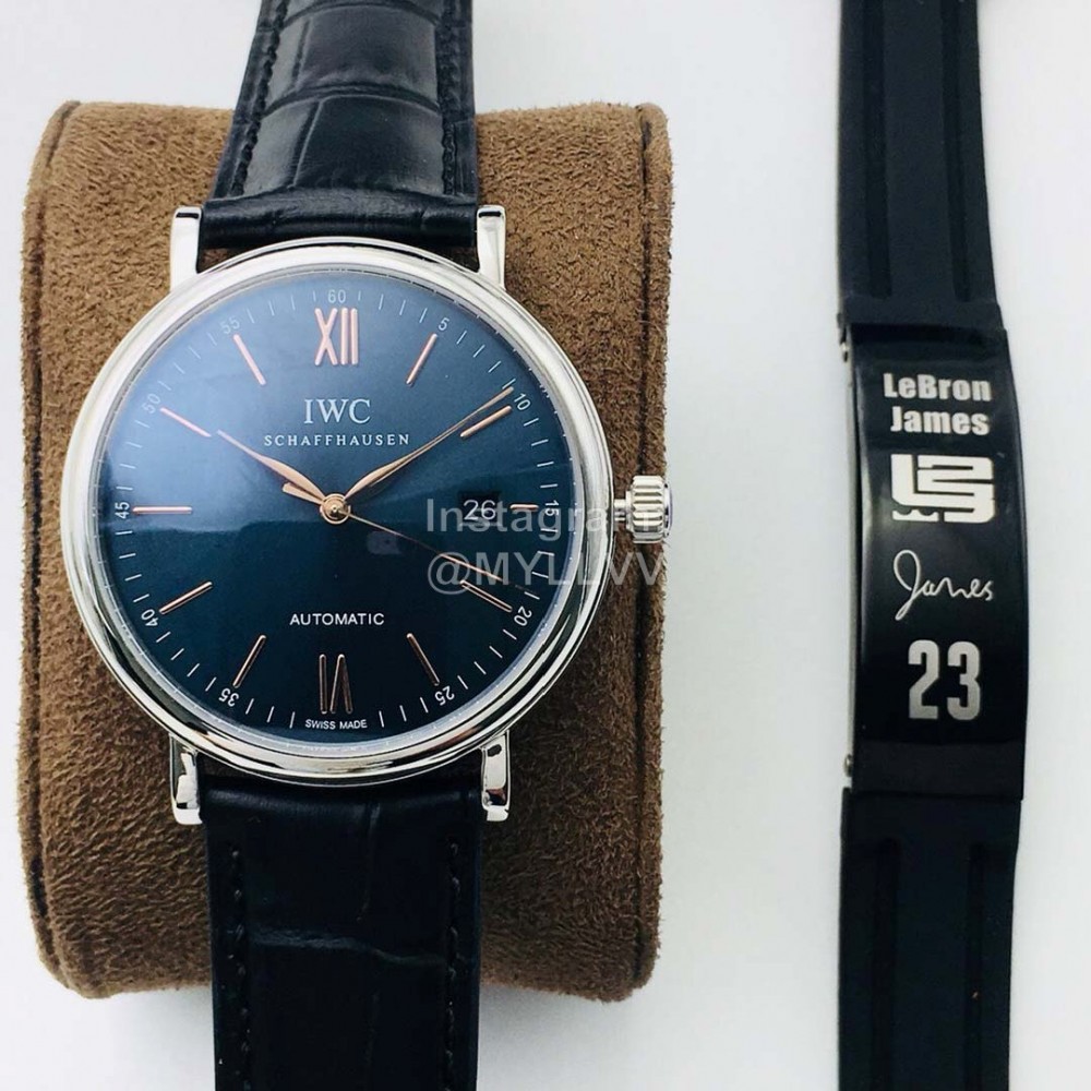 Iwc Iws Factory Sapphire Glass Black Leather Strap Watch