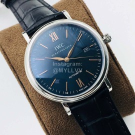 Iwc Iws Factory Sapphire Glass Black Leather Strap Watch