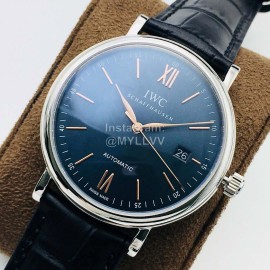 Iwc Iws Factory Sapphire Glass Black Leather Strap Watch