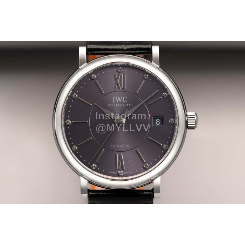 Iwc Swarovski Leather Strap Watch For Women Black