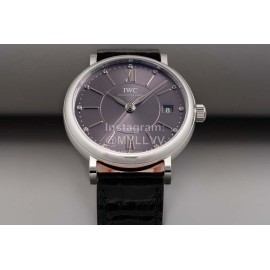 Iwc Swarovski Leather Strap Watch For Women Black