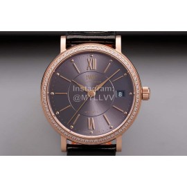 Iwc Swarovski Black Leather Strap Watch For Women