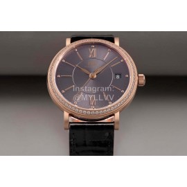 Iwc Swarovski Black Leather Strap Watch For Women