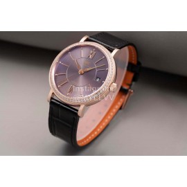 Iwc Swarovski Black Leather Strap Watch For Women