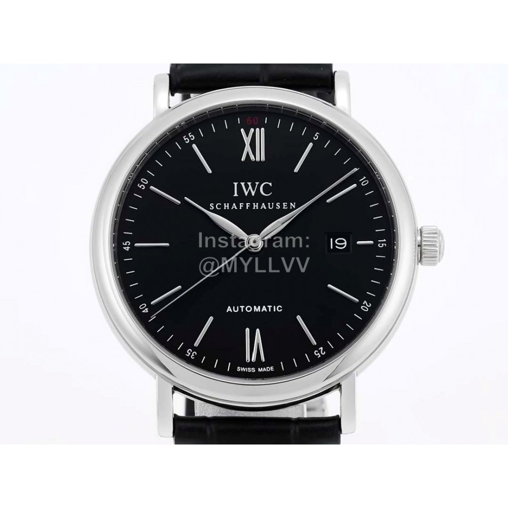 Iwc Black Leather Strap Business Watch 